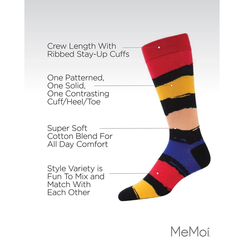MeMoi Paint Block Cotton Blend Crew Sock 3 Pack Black-Red
