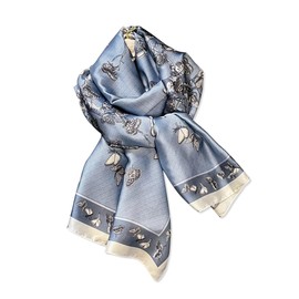 LumiSyne Silk Scarf Women's Butterfly Printed Floral Pattern Luxurious Elegant Style Large Scarves Long Scarves Lightweight Warm Stole Wrap Sun Cream Headscarf Shoulder Scarf All Year Round, Blue
