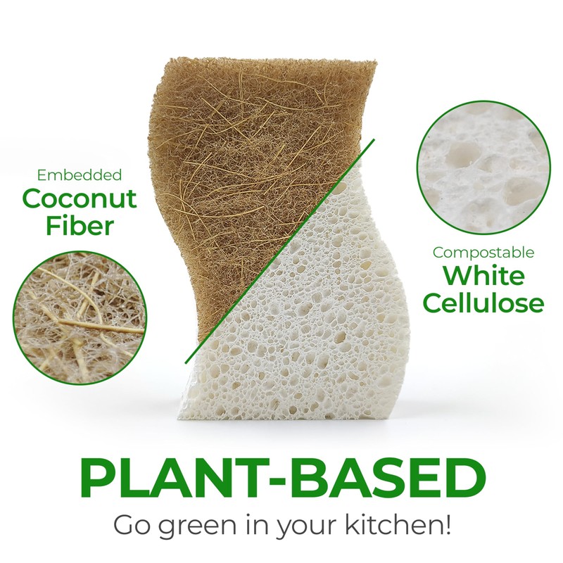 AIRNEX Biodegradable Natural Kitchen Sponge - Compostable Cellulose and Coconut