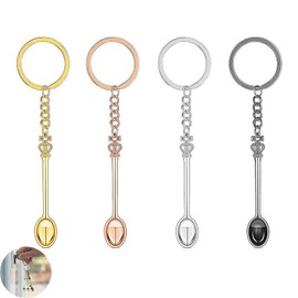 4 PCS Mini Spoon Keyring, Small Tiny Spoons, Mini Crown Spoon Keychain, for Men Women Backpack Pendant Party Favors Ring (4 Colors)