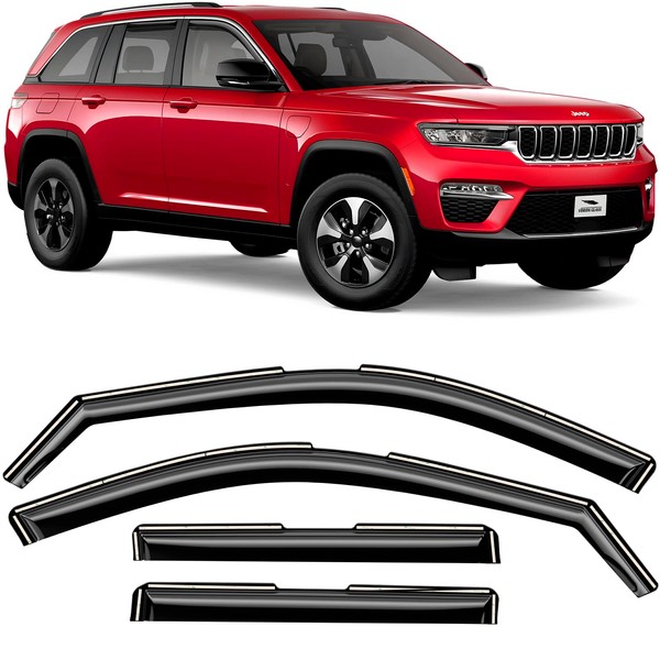 Voron Glass in-Channel Extra Durable Rain Guards for Jeep Grand Cherokee 2022-2023, Window Deflectors, Vent Window Visors, 4 Pieces - 200454, BLACK