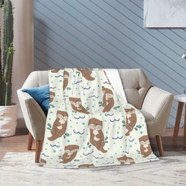 Sea Otter Blanket Cartoon Animal Super Soft Warm Bed Bedding Throw Blankets for Couch Bedroom Sofa Office Car, All Season Cozy Flannel Plush Blanket Gifts for Girls Boys Kids Adults, 60"X50"