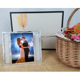 Picture Frame Silver Glass Photo Frame Wedding Glitter Picture Frame for Baby Photos Family Photos and Wedding Photos Gift 7x5