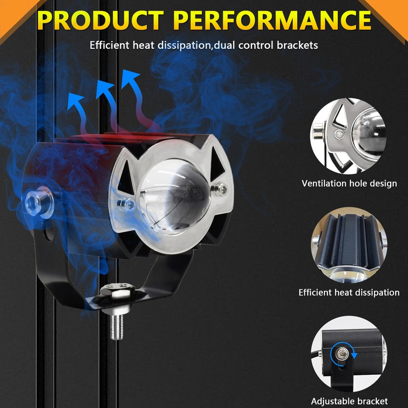 Motorcycle LED Driving Light, 30W 6000K/3000K Super Bright Spotlight Waterproof