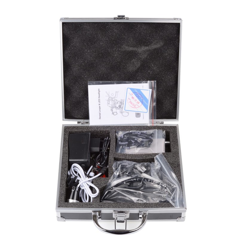 3.5X 420mm Surgical Binocular Loupes Head Light Blue Aluminum Box