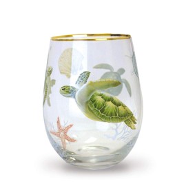 Island Heritage Hawaiian Coastal Glassware Stemless Wine Glass (Honu Voyage)