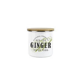 Purely Home Ginger Green Herbs Storage Canister - White And Green Classic Cooking Herbs Metal Enamel Food Storage Container