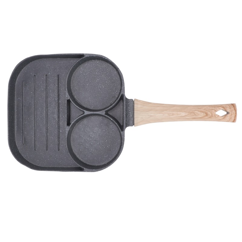 Egg Frying Pan 2 Round Cup 3 Section Stick Proof