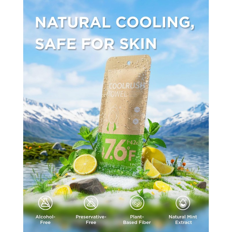 CoolRush Towel with Natural Mint Extract, Instant 3-Second Cooling Towel,