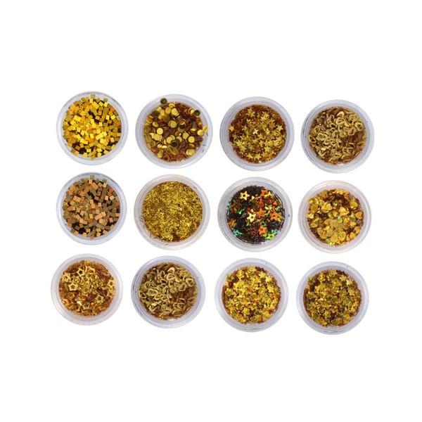 Vaguelly 12 Boxes Chic Nail Sequins Art Set of Golden