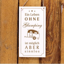 Glamping Sign Wood Engraved – Ein Leben ohne Glamping ist möglich aber sinnlos – Camper Decorative Door Sign Motorhome Caravan Camper Bus 10 x 20 cm Dekolando