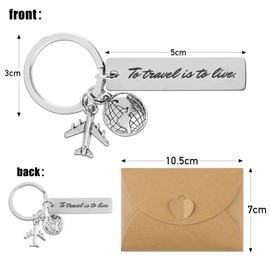 To Travel Is To Live Traveling Keychain Airplane Fly Keyring Travel Keyring with Envelope Safe Travels Gift Flight Attendants Gift Safely Birthday Christmas Gifts for Travelers Dad Father Husband