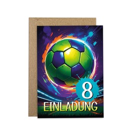 12 Invitation Cards Including 12 Envelopes for 8th Children's Birthday Boys Girls Football Cool Colourful Invitations Eighth Birthday Children Boys Birthday Soccer Birthday Invitations