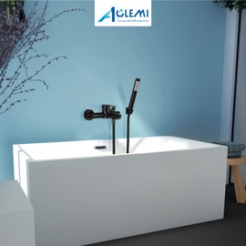 Aolemi Matte Black Wall Mount Bathtub Faucet with Handheld Shower Stainless Steel SUS304 Single Handle Shower Basin Mixer Taps 6 Inch Center Tub Filler for Bath