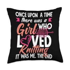 A Girl Who Loved Knitting Funny Knitter Knitting Throw Pillow