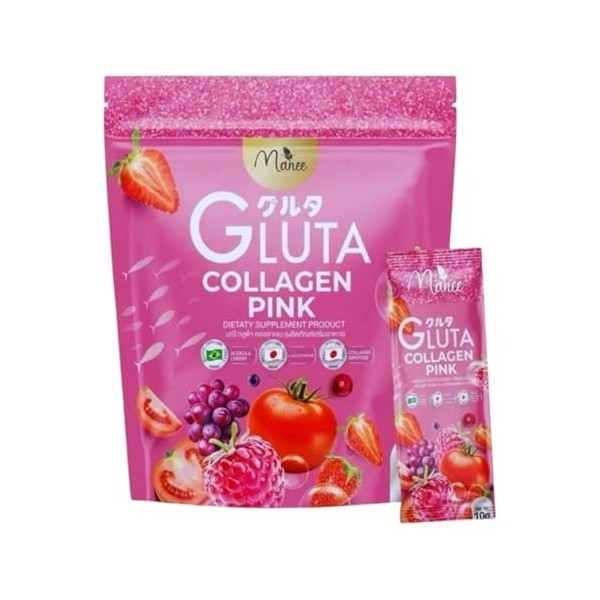 Manee Gluta Collagen Pink Dietary Supplement, Mixed Berry Flavor, 300g,