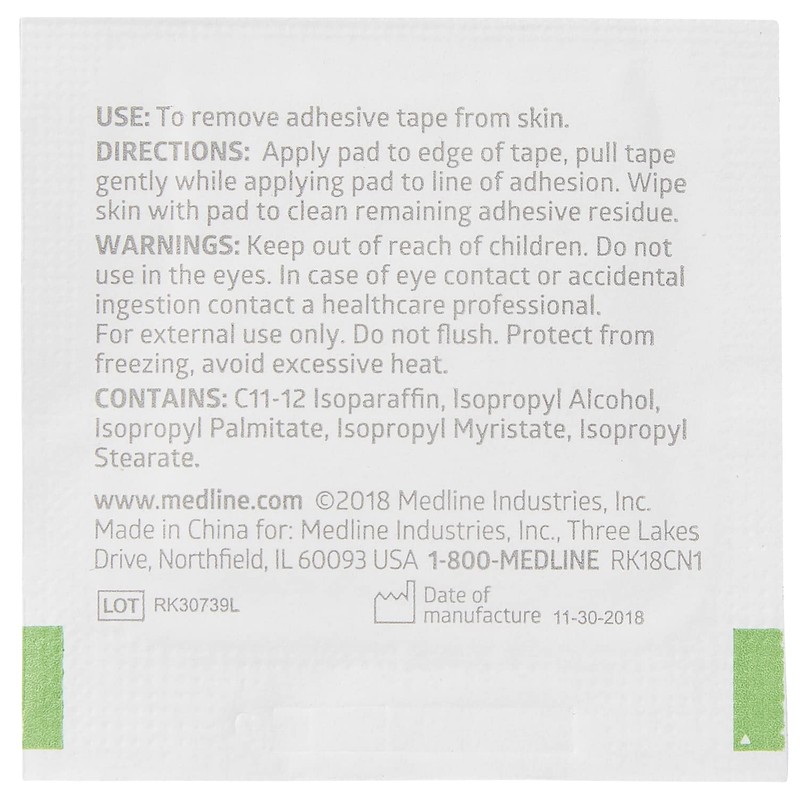 Medline Adhesive Remover Pads, Acetone-Free, 2-Ply, Box of 100