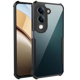 TPDRUY Funda para Vivo Y04 4G Case Transparente Uso Rudo Acrílico PC, Borde Flexible TPU Cover, Protectora de Cámara Lente Shockproof Rigido Carcasa Bumper DF