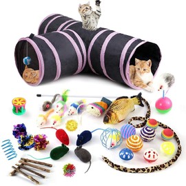 Kettion Juego de 35 Juguetes para Gatos y Gatitos Cat Toys túneles de Gato Plegables para Gatos de Interior Juguete Interactivo de Plumas de Gato Bolas de ratón mullidas Juguetes para