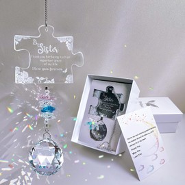 Love Sister Gifts, Sister Birthday Gifts from Sister, Engraved Crystal Puzzle Piece Suncatcher, Sun Catchers for Windows Hanging Decoration