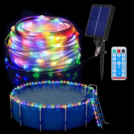 Sumapner 55ft Solar Pool Lights for Above Ground Pools, 150 LEDs Remote IP65 Waterproof Rope String Lights, 8 Color Modes, Swimming Frame Pool Decor Accessories for Outdoor Outside Trampoline Camping