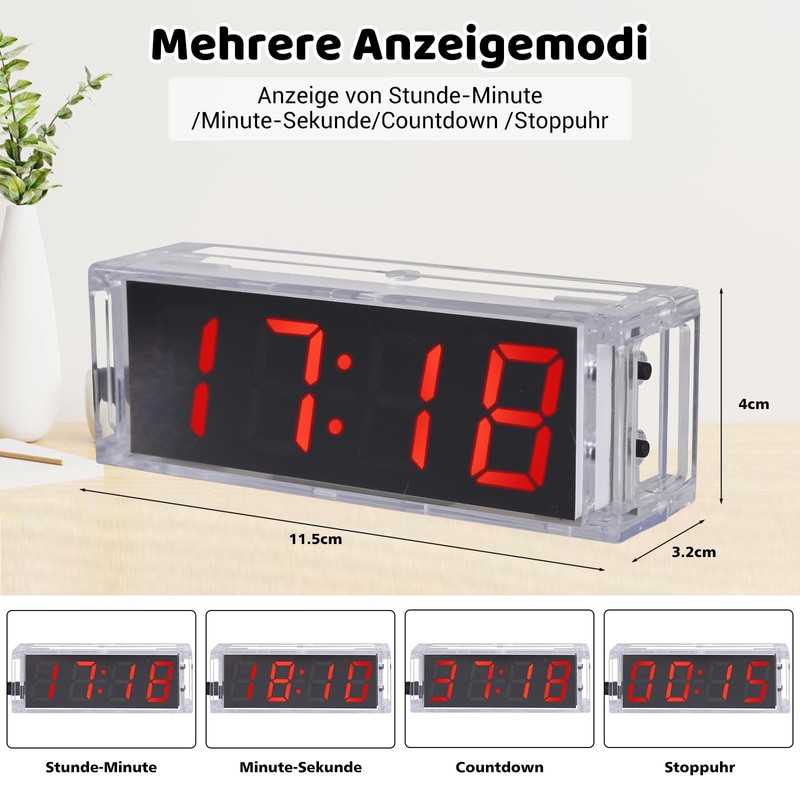 ElektoLoter LED Digital Clock Soldering Kit, 4-Digit DIY Alarm Clock