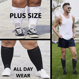 Mojo Compression Socks for Women and Men (3 Pairs) 20-30mmHg - Opaque Graduated Compression Stockings for Varicose Veins Circulation, Edema, Embolism, DVT - Black, Large - A601BL3