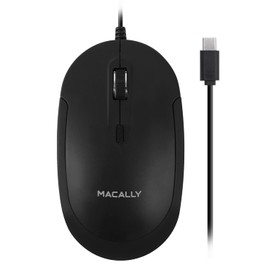 Macally Ucdynamouse-B, USB-C silent-click optical wired mouse with 3 buttons and scroll wheel, black