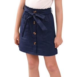 GORLYA - Bolsa de papel para niñas con cintura elástica con botones y bolsillos 4-14T, marino, 10 Años