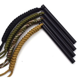 THEAGE 5 Inch Survival Ferrocerium Drilled Flint Fire Starter, Ferro Rod Kit with Paracord Landyard Handle and Striker, 5"(Long) x 1/2"(Diameter) (Black, 1/2" / 12.5mm)