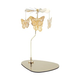 DELORIGIN Spinning Candle Holder with Tray Butterfly Gold Carousel Candle Spinner Windmill Metal Rotating Tea Light Candle Holder Candlestick Ornament for Table Centerpiece Home Party Wedding Decor