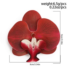 Colorful Blossom Floral Orchid Brooch Butterfly Orchid Flower sBarrette Flower Brooch Fashion Three-Dimensional Petal Barrette Jewelry for Women (Red)