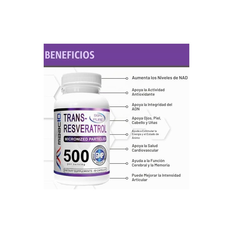 MAAC10 Formulas Trans-Resveratrol 500mg + BioPerine 5mg For Enhanced Bioavailability