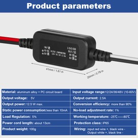 Uadme DC Converter 12V to 5V, 2.5A, Waterproof, Buck Converter, Voltage Regulator, Adapter