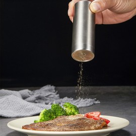 2-Pack Salt Pepper Shakers,3OZ Salt and Pepper Shaker,Stainless Steel Spice Jars Seasoning Dispenser for Salt Sugar Spice Pepper (Silver, Large)