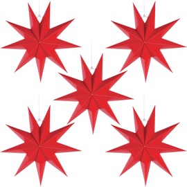 chenyu 5 Pack 9 Pointed Paper Christmas Stars Red Paper Star Lantern Hanging Stars 3D Paper Star Decorations for Christmas Wedding Party Home Hanging Decorations 35 cm 45 cm