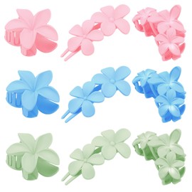 FASOTY 9PCS Flower Hair Clips for Women Hawaiian Plumeria Flower Clips with Strong Hold Nonslip Matte Cute Claw Clips for Thick Hair Colorful Hair Accessories