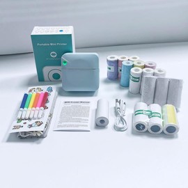 Portable Mini Printer, 1 Set USB Rechargeable Wireless Thermal Printer with Print Paper, Portable Photo Printer for Home Office School, Thermal Label Maker, Portable Handheld Printer, Portable Printers Wireless:_Medium Wash_1 Set