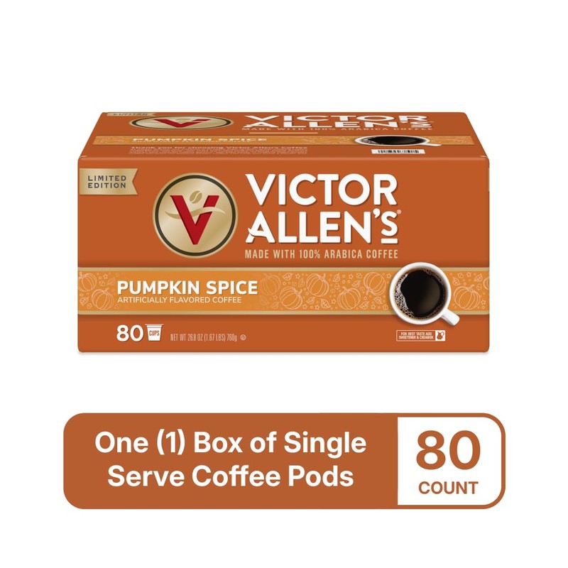 Victor Allen's Coffee Pumpkin Spice Flavored, Medium Roast, 80 Count,