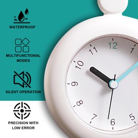 Silent Waterproof Bathroom Shower Clock,2 in 1 Analog Wall Clock & Towel Rack with a Lanyard and Ring Base Stand,Movement Hanging Clock for Kitchen,Patio, Outdoor