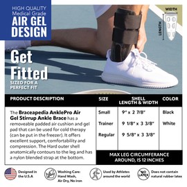 Braceapedia AnklePro Air Gel Stirrup Ankle Brace, Hard Core Side Stabilizer With Removable Cold Therapy Air Cushion & Gel Pad for Ankles, Ankle Brace for Women and Men, Ankle Support, Small, White