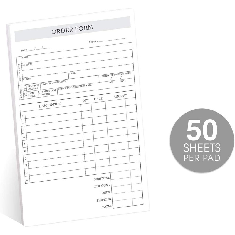 Simply Classic 2-Part Carbonless Order Form Pad / 50 Sets