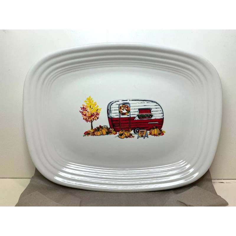 Fiesta Fall Thanksgiving White Camper Trailer Pumpkin Harvest Serving Platter