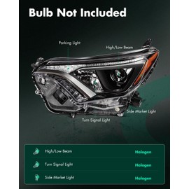 SCITOO Headlight Assembly Fit 2016-2018 for Toyota RAV4 Black Housing Amber Reflector Pair Headlights 81170-0R080