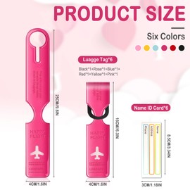 Pack of 6 PVC Suitcase Tags, Luggage Tags with Address Label Cards, Suitcase Name Badges, Suitcase Tag, Colourful for Travel, Travel Bag, Bag