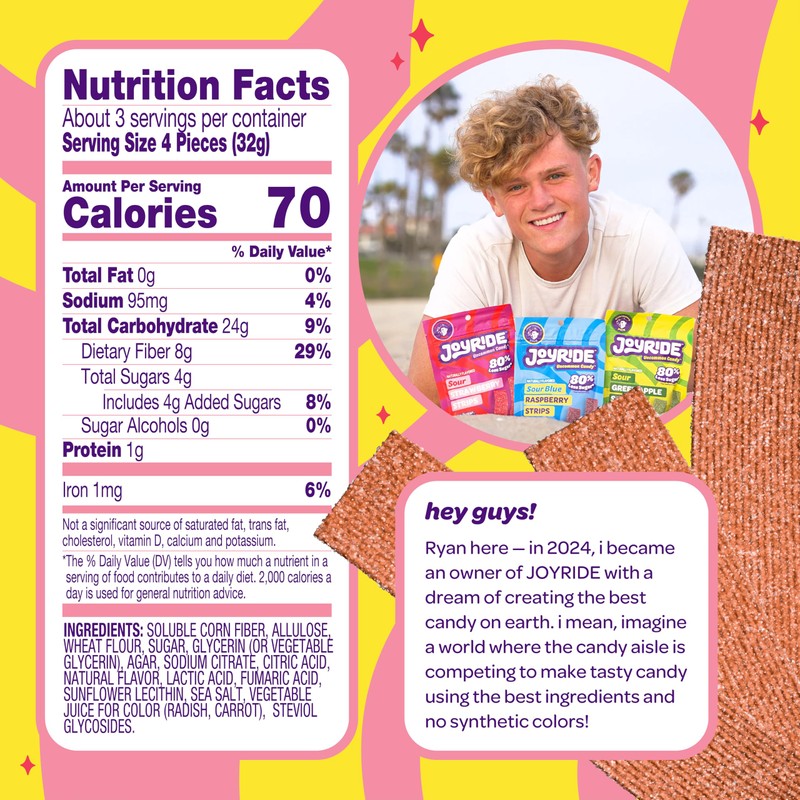 JOYRIDE Pink Lemonade Sour Strips - 3.5 oz 6-Pack Bundle
