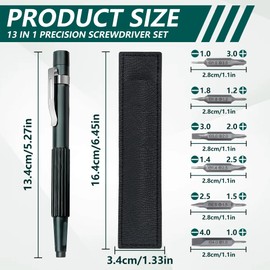 Magnetic Precision Screwdriver Set 13-in-1 - Phillips & Slotted Bits for Phone, Laptop, Watch, Eyeglass, Electronics Repair - Compact & Portable (Grey)