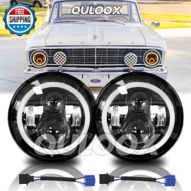 QULOOX Pair 7" inch Round LED Headlights DRL for Ford Falcon Sedan Delivery 1961-1965