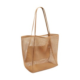 Werownsgso Beach Bag Foldable Mesh Beach Bag 22L Extra Large Tote Bags for Women Summer Shoulder Bag for Beach Picnic Holiday Travel (Khaki)