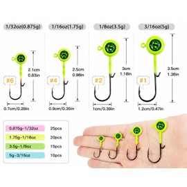 Crappie Jig Heads Fishing Hooks Kit, 70pcs Swimbait Jighead for Panfish Walleye Bass Trout Freshwater Fishing with 3D Realistic Big Eyes,1/32oz,1/16oz,1/8oz,3/16oz